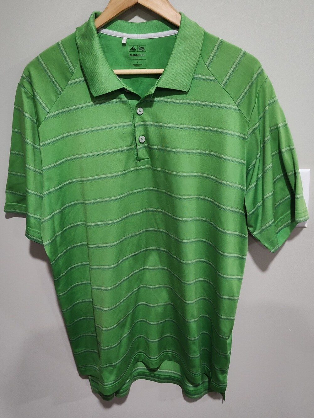 Adidas Climacool Short Sleeve Striped Golf Polo Shirt Green Men's Size Large